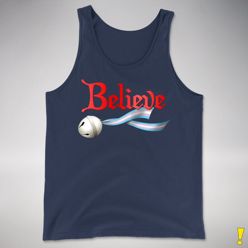 Believe Transgender Pride Jingle Bell Premium Tank Top - Navy